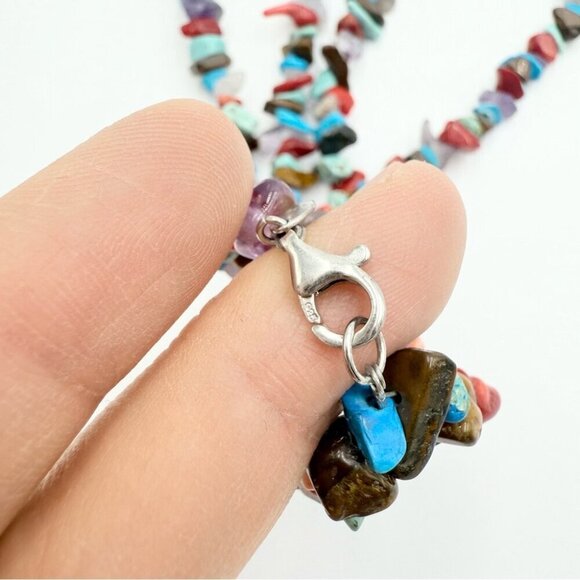 Vtg Southwestern Silver 925 Turquoise Nugget Gemstone Multi Strands Necklace - Picture 6 of 13